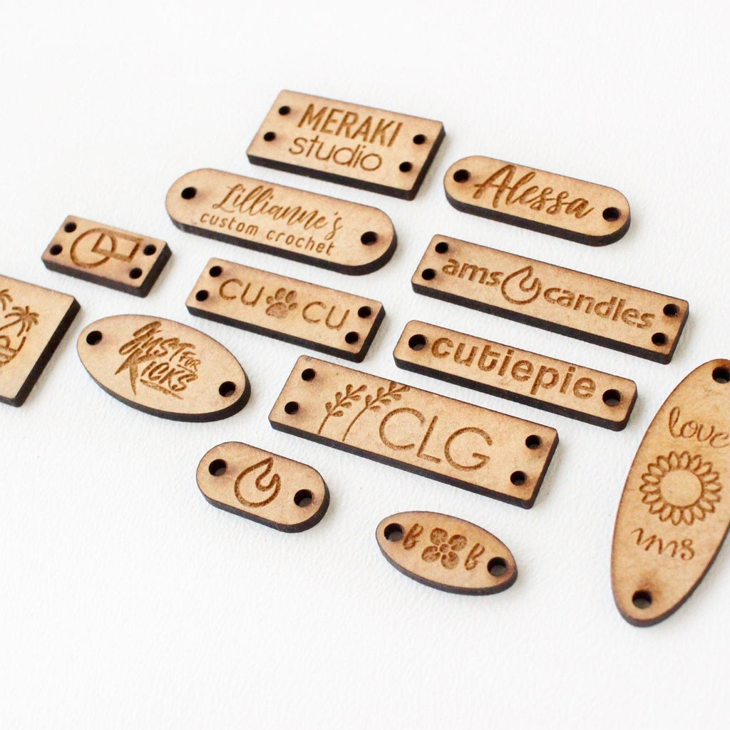 Custom Wooden tags with personalized logo - 100 pcs set – Cutpie Studio