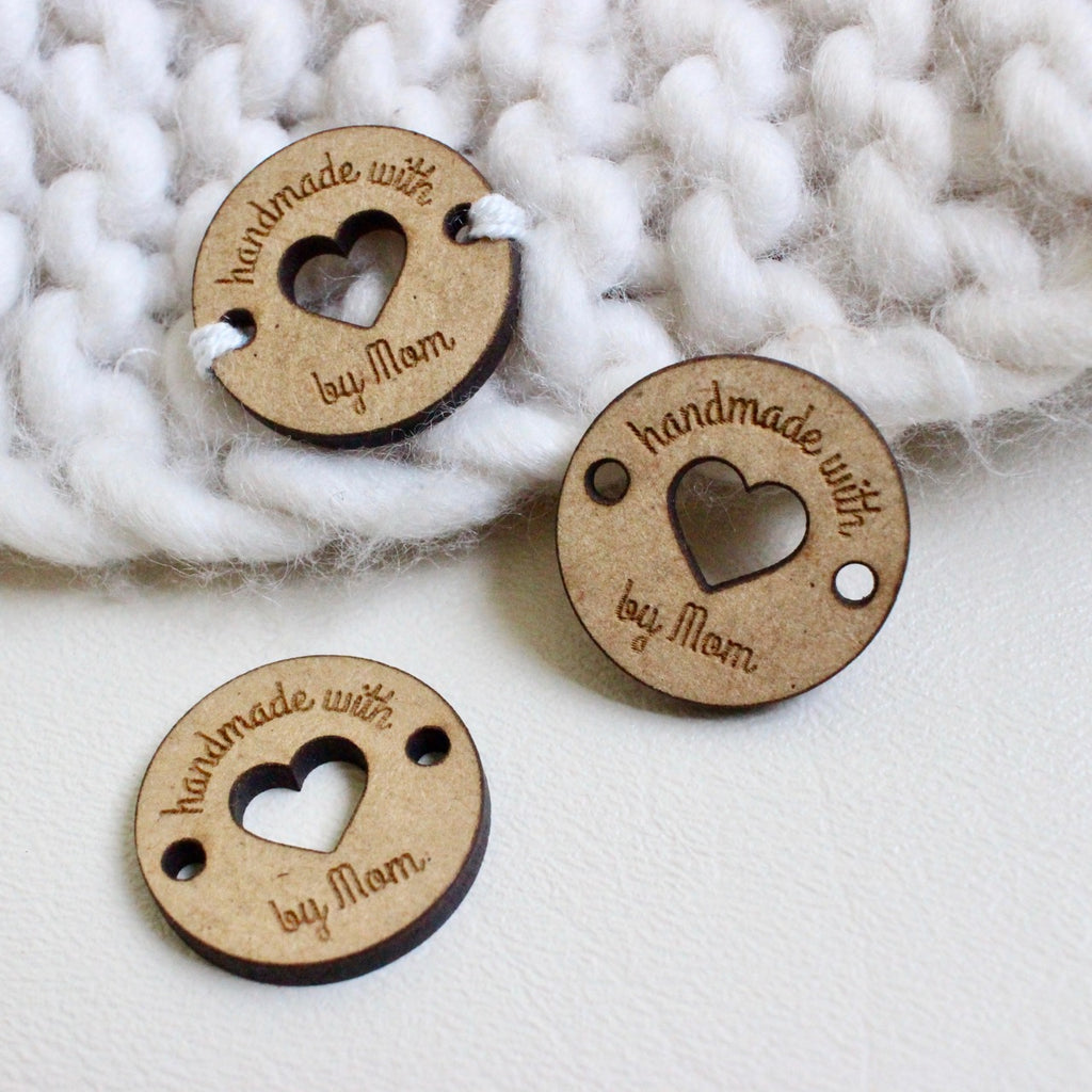 50 Wooden Buttons handmade With Love, Buttons Made of Wood
