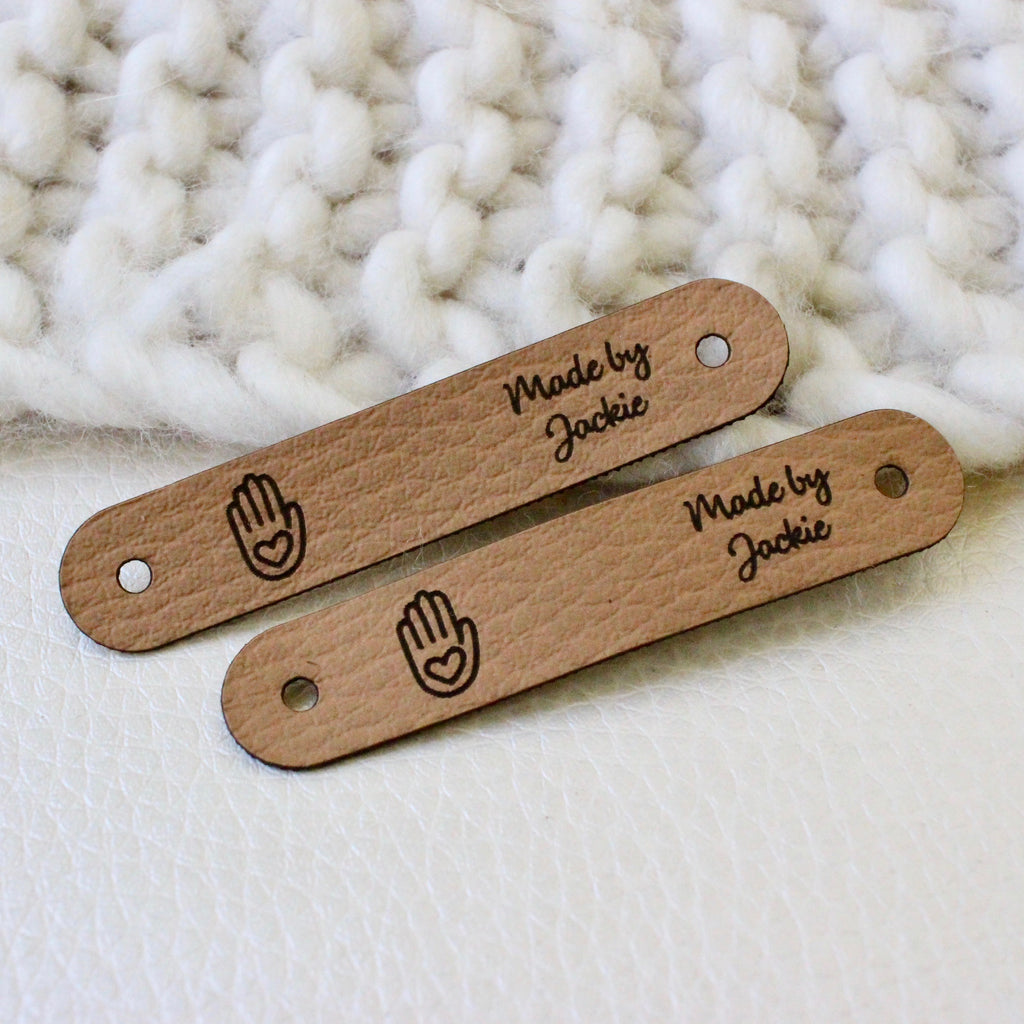 Pack of 30 Custom Leather Logo Tags for Knitting Clothes. Handmade Tags  with Rivets. Personalised Crochet Label with Center Pleat : :  Stationery & Office Supplies